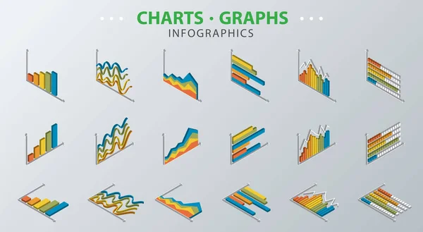 Finanzdiagramme Informationsdatenstatistiken Diagramme Finanzinformationen Marktdiagramme Und Geschäftsdatengrafiken Grafiken Isometrischer Vektorillustration — Stockvektor