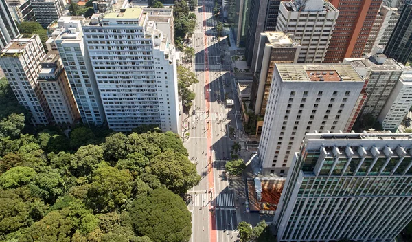 Αεροφωτογραφία Της Avenida Paulista Κοντά Στο Πάρκο Trianon Στο Σάο — Φωτογραφία Αρχείου
