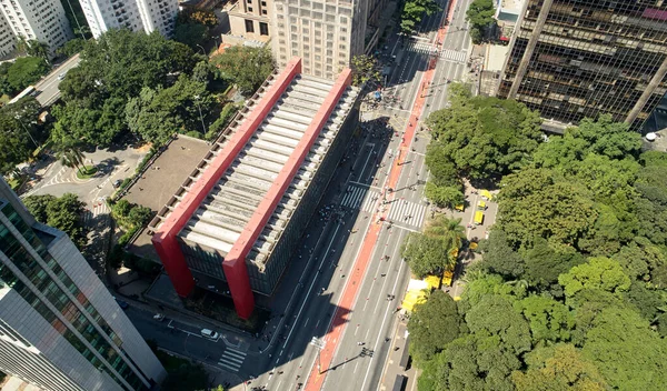 Flygfoto Över Masp Museum Sevärdhet Sao Paulo Stad Avenida Paulista — Stockfoto