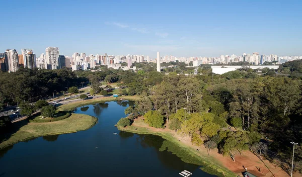 Vista Aérea Parque Ibirapuera Cidade São Paulo Monumento Obelisco Área — Fotografia de Stock