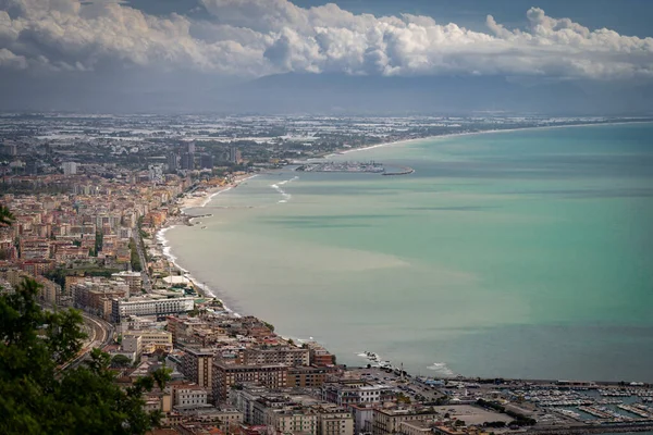 Letecký Pohled Pobřeží Město Salerno Kampánie Itálie Koncept Dovolené Cestování — Stock fotografie