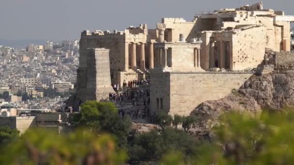 Yunanistan Başkenti Atina Nın Kalabalık Girişinin Zamanı Parthenon Tapınağında Birçok — Stok video