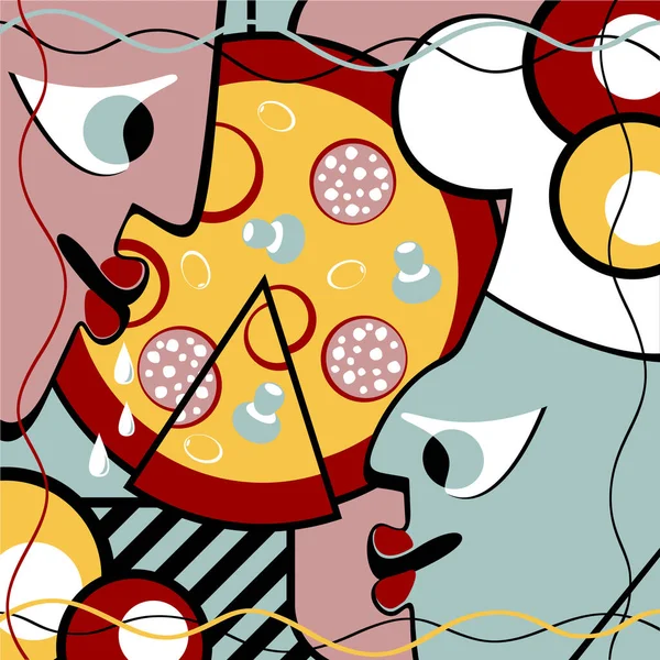 Personnes Abstraites Pizza — Image vectorielle