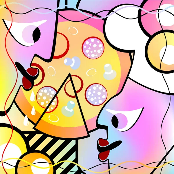 Des Gens Abstraits Pizza Version Motley — Image vectorielle