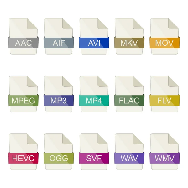 File Type Icons Set Video Audio Icons White Background Stock Vector