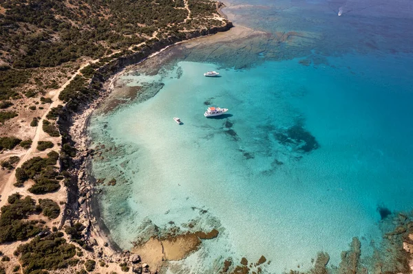 Flygfoto Över Blå Lagun Stranden Cypern Paphos Nationalpark Kristallklart Vatten Royaltyfria Stockfoton