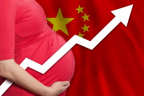 Китайська Вагітна Жінка Прапорі Китаю Рівень Народжуваності — стокове фото