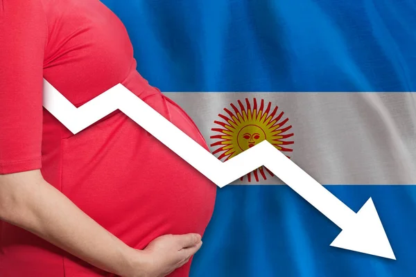 Mujer Embarazada Argentina Sobre Fondo Bandera Argentina Tasa Fertilidad Descendente — Foto de Stock