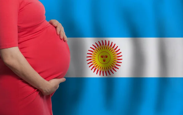 Kobieta Ciąży Brzuch Tle Flagi Argentyny — Zdjęcie stockowe