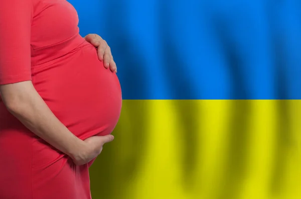 Ukraińska Ciężarna Kobieta Brzuch Fladze Ukrainy Tle — Zdjęcie stockowe