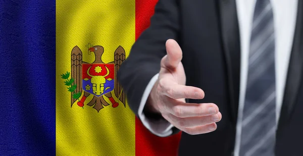 Молдова Бизнес Политика Сотрудничество Туристическая Концепция Рука Флаге Республики Молдова — стоковое фото