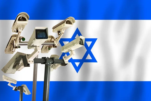 Israeli Cctv Camera Flag Israel Surveillance Security Control Totalitarianism Concept — Stock Photo, Image
