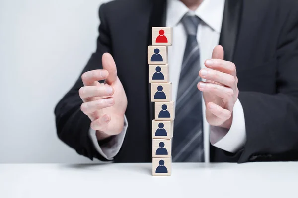 stock image Wooden blocks with people icons, teamwork business concept