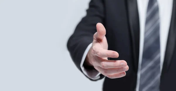 ビジネスマンの手 白い背景に握手 パートナーシップ 合意の概念 — ストック写真
