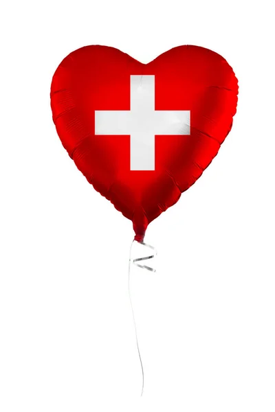 瑞士概念 带有瑞士国旗的气球 白色背景隔离 旅行和学习语言 — 图库照片
