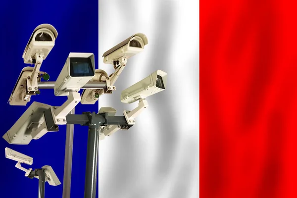 Französische Cctv Kamera Auf Der Flagge Frankreichs Konzept Für Überwachung — Stockfoto