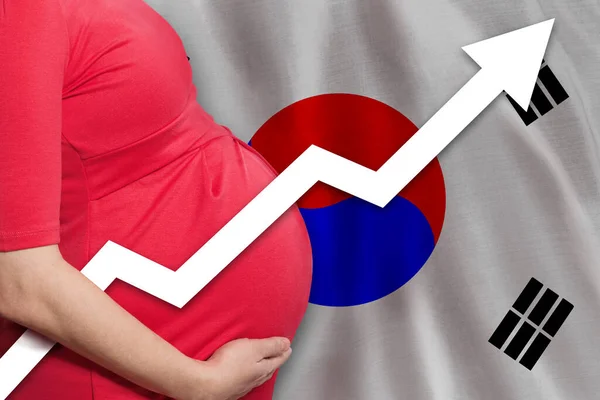 Mulher Grávida Coreana Bandeira República Coreia Fundo Taxa Natalidade — Fotografia de Stock