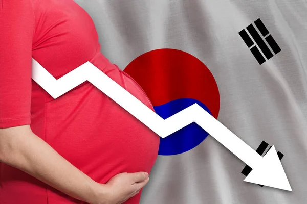 Mulher Grávida Bandeira República Coreia Fundo Queda Taxa Fertilidade — Fotografia de Stock