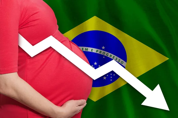 Mulher Grávida Brasileira Bandeira Fundo Brasil Queda Taxa Fertilidade Brasil — Fotografia de Stock