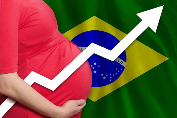 Mujer Embarazada Brasileña Bandera Brasil Antecedentes Tasa Natalidad — Foto de Stock