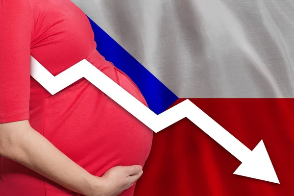 Mujer Embarazada Checa Fondo Bandera Checa Tasa Fertilidad Decreciente República —  Fotos de Stock