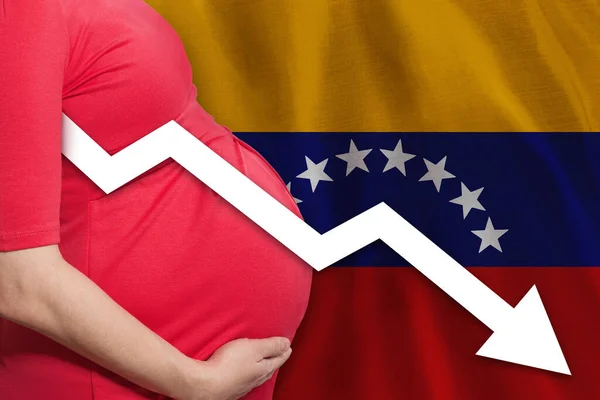 Pregnant woman on Venezuelan flag background. Falling fertility rate in Venezuela