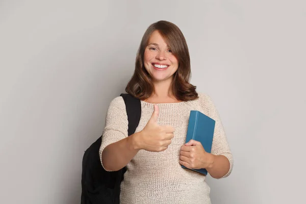 Happy Pregnant Woman Student White Background Portrait — Stock Photo, Image
