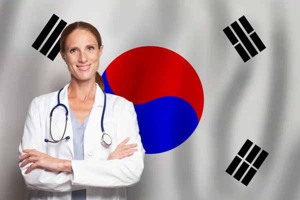 Korean general practitioner doctor gp on the flag of Korea