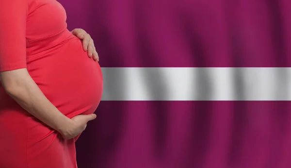 Pregnant Woman Belly Latvian Flag Background — Stock Photo, Image