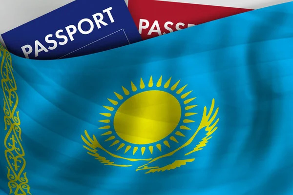 카자흐스탄의 국기와 여권이다 시민권 — 스톡 사진