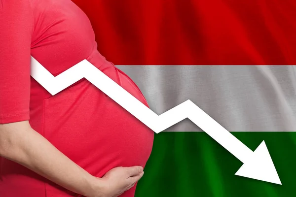 Hungarian Pregnant Woman Hungarian Flag Background Falling Fertility Rate Hungary — Stock Photo, Image