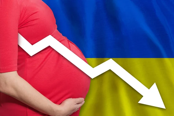 Pregnant Woman Ukrainian Flag Background Falling Fertility Rate Ukraine — Stock Photo, Image