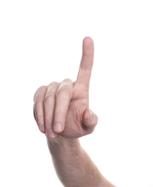 Beyaz Bir Arkaplanda Işaret Parmağı Olan Izole Edilmiş Bir — Stok fotoğraf