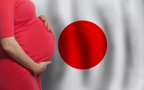 Pregnant Woman Belly Japanese Flag Background — Stock Photo, Image