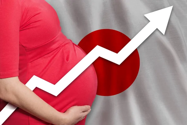 Close Pregnant Woman Flag Japan Background Birth Rate — Stock Photo, Image