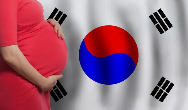 Ciężarna Kobieta Brzuch Fladze Republiki Korei Tle — Zdjęcie stockowe