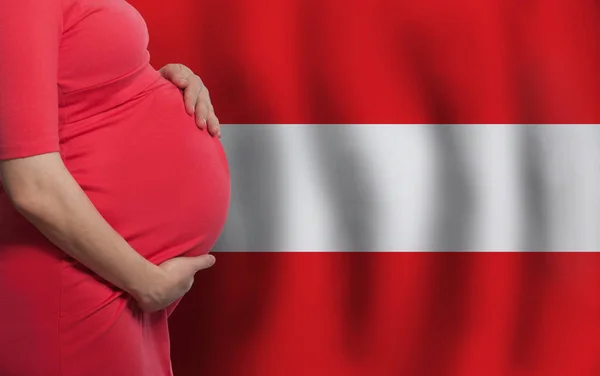Austrian Pregnant Woman Belly Flag Austria Background — Stock Photo, Image