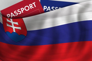 Slovakya bayrağı geçmişi ve Slovakya pasaportu. Vatandaşlık, resmi yasal göç, vize, iş ve seyahat kavramı. 
