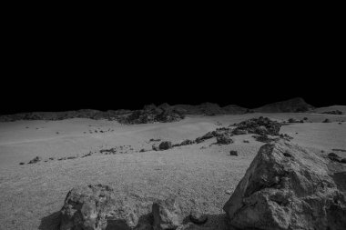 Mars Gezegeninin siyah ve beyaz çöl manzarası