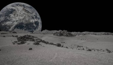 Bir Mars gezegeni yüzeyi ve büyük bir gezegen arkaplanı. NASA tarafından döşenmiş elementler de dahil