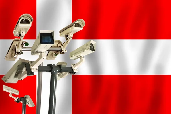 Dánská Kamera Cctv Vlajce Dánska Koncept Sledování Bezpečnosti Kontroly Totality — Stock fotografie
