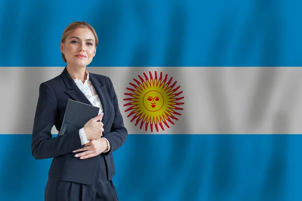 Αργεντινής Επιχειρηματίας Σημαία Αργεντινής Ψηφιακή Νομάδα Επιχείρηση Startup Concept — Φωτογραφία Αρχείου
