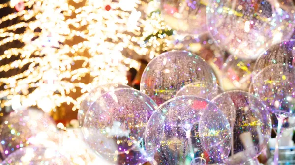 Fundo Natal Com Luz Bokeh Colorida Bola Vidro Árvore Natal — Fotografia de Stock