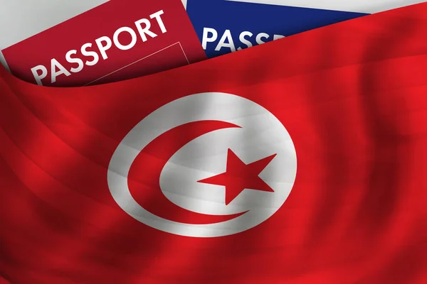 Fondo Bandera Tunecina Pasaporte Túnez Ciudadanía Inmigración Legal Oficial Visado — Foto de Stock