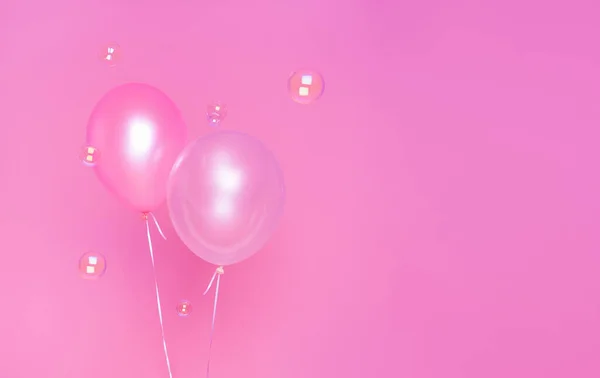 Ballonnen Bellen Roze Kleur Achtergrond Met Kopieerruimte Rechtenvrije Stockfoto's