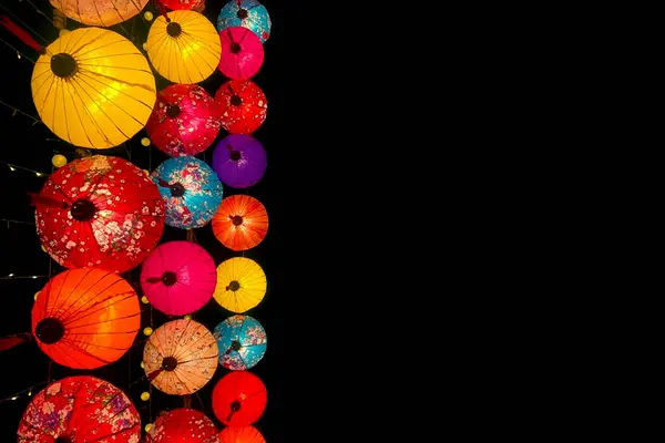 Colorful Chinese Lanterns Black Background Copy Space Royalty Free Stock Photos