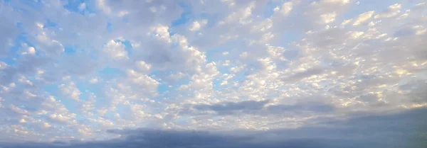 White cloud on Blue sky. Atmosphere horizon landscape. Weather. Panoramic sky with cloud background