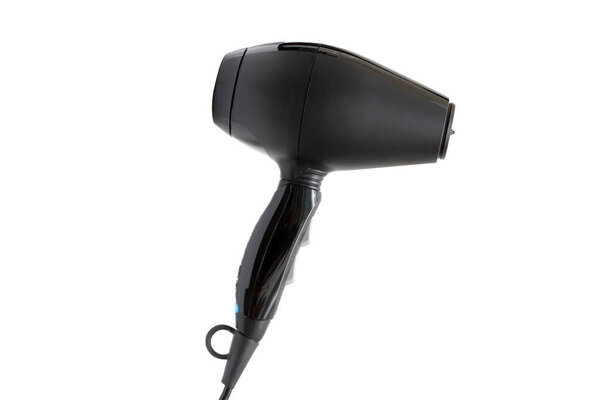 Black hairdresser tool. Hair dryer isolated on white background