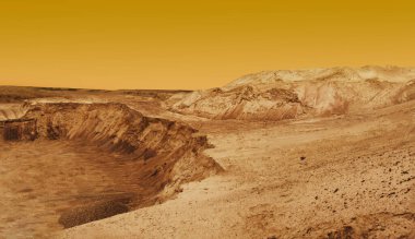 Mars manzarası. Kızıl Mars 'ın gezegen arazisi, bilim kurgu geçmişi