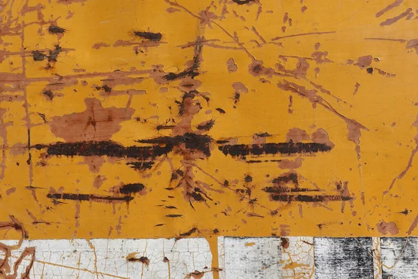 Metal Background Texture Rust Chipped Yellow Paint Scratches — Stock Photo, Image